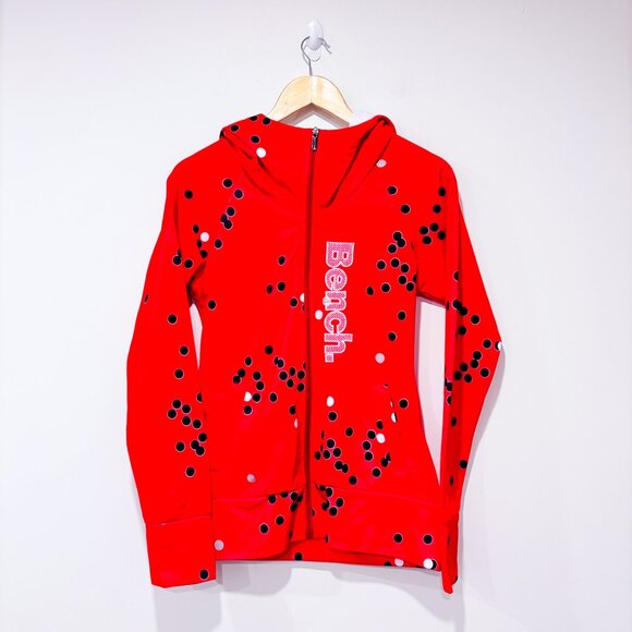 Bench Jackets & Blazers - BENCH x Miss Pink Red Polka Dot Zip Hoodie | Casual Streetwear | Medium *